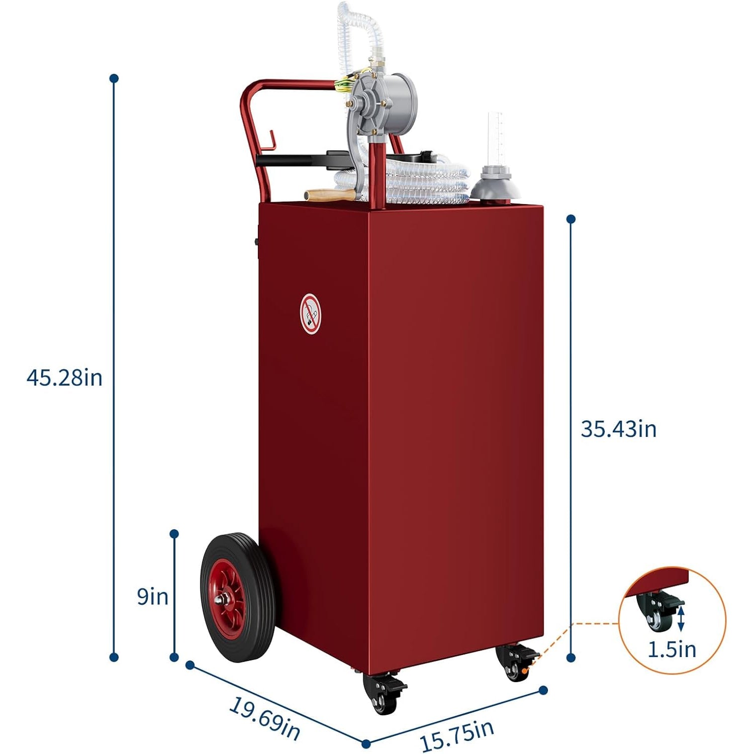Garvee 35 Gallon Fuel Caddy Portable Gas Caddy Fuel Storage Tank With 4 Wheels Manual Transfer Pump For Cars Lawn Mowers ATVs Boats Red