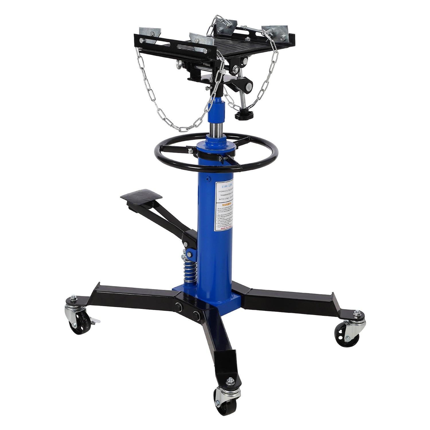 Garvee Transmission Jack 1/2 T 1100 LBS Hydraulic Telescopic With Foot Pedal 360° Swivel Wheel Blue