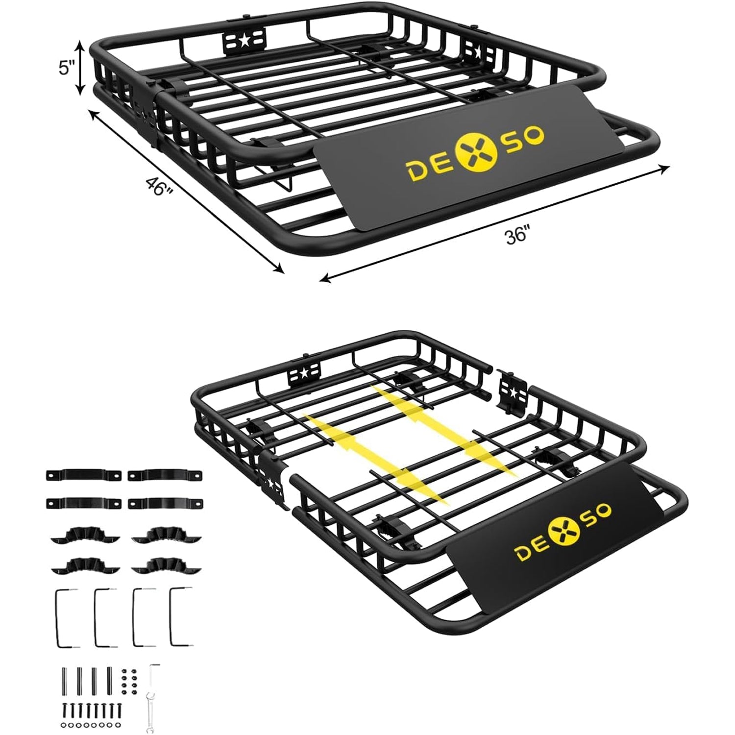 Garvee 46" x 36" Universal Roof Rack Basket Heavy Duty Steel Cargo Carrier for SUV Truck Van, 200LBS Capacity, Black