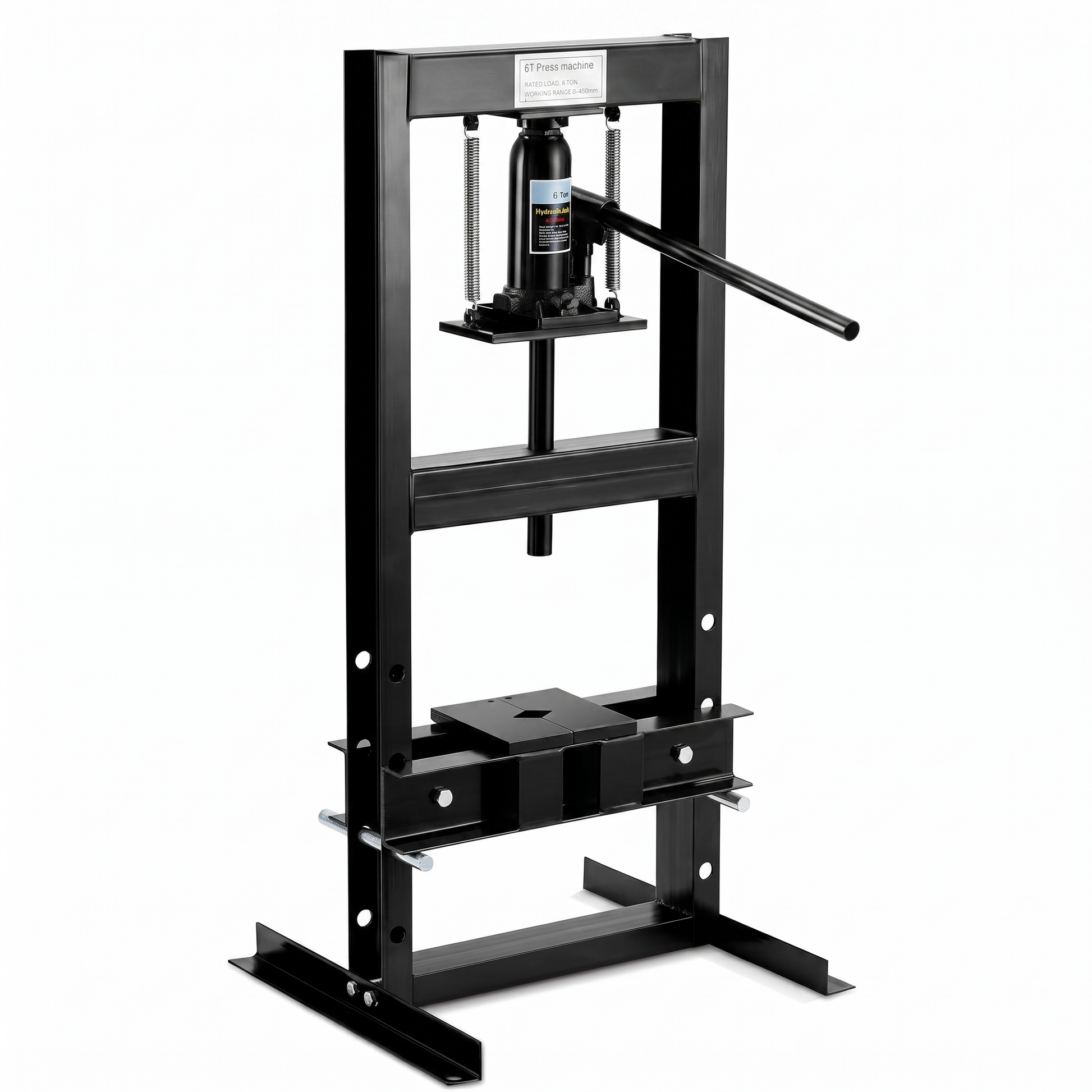 Presse hydraulique Garvee 6 tonnes, service intensif, presse d'atelier à châssis en H avec établi réglable et 2 plaques de presse pour le cintrage de métaux, le redressage, la réparation automobile, noire