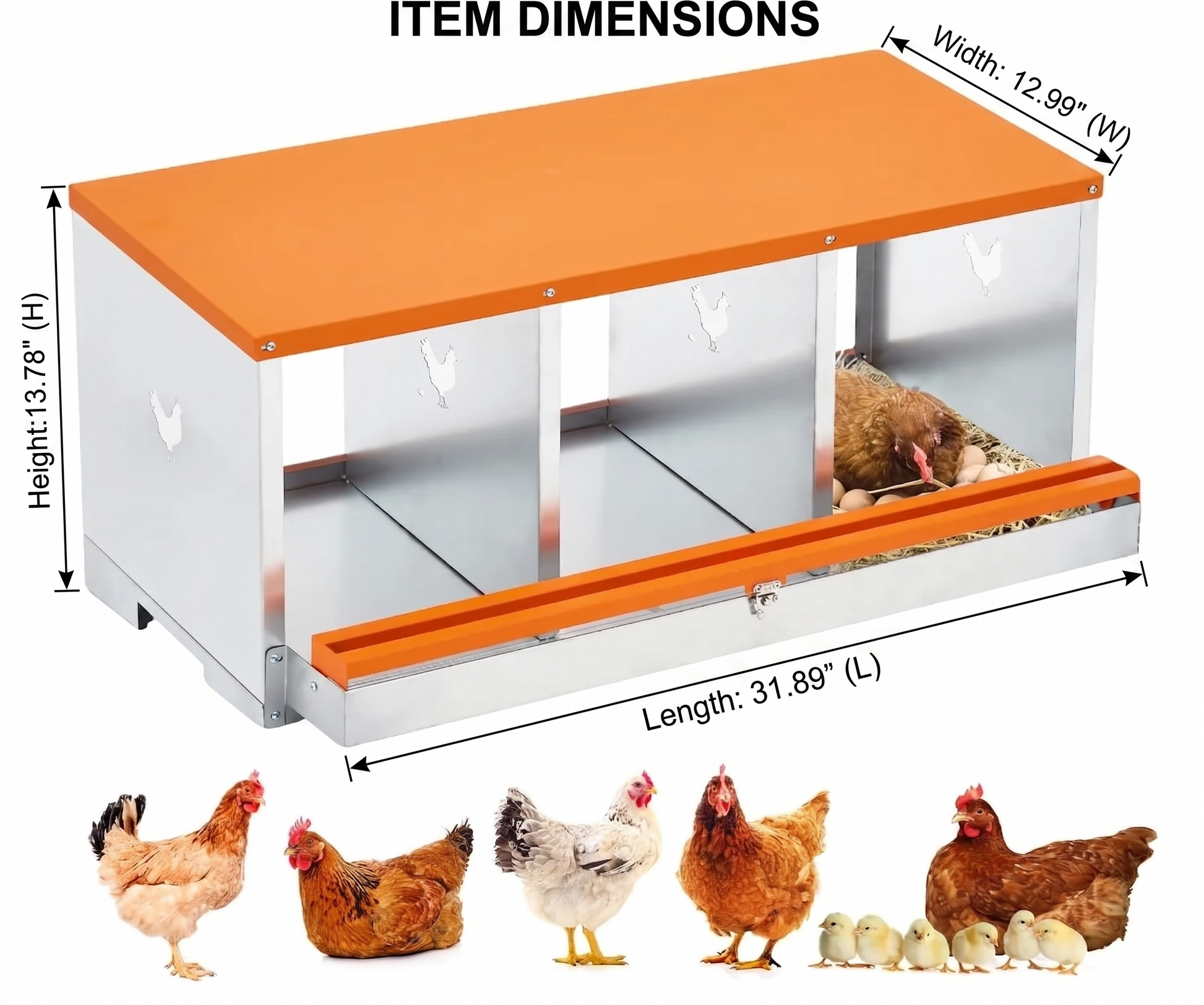 Garvee Chicken Nesting Boxes Two-Tier Metal Egg Laying Box with 3 Compartments Large Vented Holes for Chicken Coop, Durable Galvanized Steel, Easy Assembly