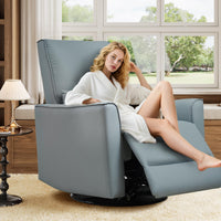 Garvee Swivel Rocking Nursery Recliner Chair Rocker Recliner Glider Deep Seat PU Leather Sofa Chair with high Backrest for Nursery, Living Room, Bedroom & Home Movie Theater, Gray