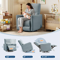 Garvee Swivel Rocking Nursery Recliner Chair Rocker Recliner Glider Deep Seat PU Leather Sofa Chair with high Backrest for Nursery, Living Room, Bedroom & Home Movie Theater, Gray