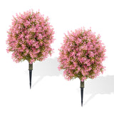 Garvee 2 Pack Artificial Topiary with Ground Spike, 23"H Faux Greenery Shrubs with Flowers, UV Resistant Fake Evergreen Plant for Front Porch Garden, Pink - Pink