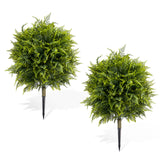 Garvee 2 Pack Artificial Topiary Ball Trees with Ground Spikes, UV Resistant Faux Fern Plant, Realistic Greenery Shrubs for Garden Porch Yard Patio Decor