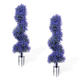 Garvee 35" Artificial Spiral Lavender Topiary Tree Set of 2, UV Resistant Outdoor Shrubs Fake Bushes with Spike, Fake Plants for Front Porch, Patio