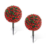 Garvee 2 Pack Artificial Rose Topiary Ball Tree with Ground Spike, UV Resistant Faux Flower Topiary Tree, Faux Bushes Plant for Indoor Outdoor Front Door