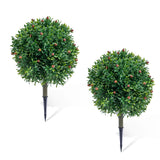 Garvee 25" Artificial Olive Boxwood Topiary Ball Tree, Set of 2 Artificial Shrub Bushes with Ground Spike, Faux Evergreen Tree for Front Porch, Patio, Garden Decor
