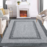 Garvee Bordered Grey 9x12 Boho Braided Area Rug, Washable Vintage Low-Pile Carpet with Non-Slip TPR Backing, Foldable Polyester for Living Room, Bedroom, Office - Grey