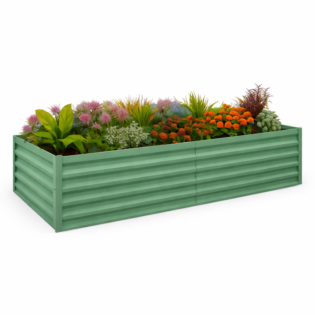 Garvee 8x4x2ft Galvanized Raised Garden Bed,Deep Root Planter Box for Vegetables,Flowers,Herbs-Large Metal Raised Garden Bed Kit Outdoor,Green