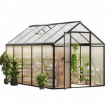 Garvee 6x10 FT Walk-in Greenhouse Aluminum Frame Polycarbonate Panels Roof Vent Ground Nails Sliding Lockable Door Backyard Garden - Black