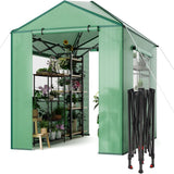 Garvee 6x8 FT Portable Greenhouse – Durable PE Cover Pop-Up Grow Tent with Zippered Doors, Mesh Windows, Easy Assembly for Indoor/Outdoor Plants, Green - Green