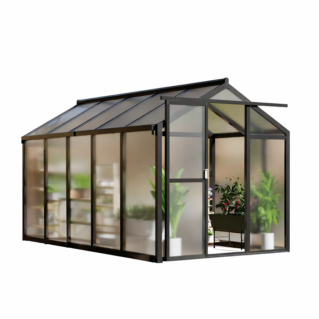 Garvee 6X10 FT Polycarbonate Greenhouse With Roof Vent And Lockable Push Door For Outdoors Garden Backyard Patio Lawn Black