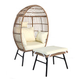 Garvee Wicker Egg Chair with Ottoman, Comfy Egg Rattan Chair Egg Basket Lounge Chair with Thick Cusion for Indoor Outdoor Patio Porch Backyard, Beige - Beige