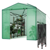 Garvee 8x12 FT Portable Greenhouse – Durable PE Cover, Pop-Up Grow Tent with Zippered Doors, Mesh Windows, Easy Assembly, Green - Green