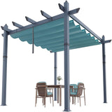 Garvee 10x13 FT Outdoor Pergola for Patio – Wood-Grain Aluminum with Retractable Waterproof Canopy, 4-Side Stability Base for Deck & Backyard - Blue