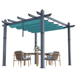 Garvee 10x10 Ft Pergola, Outdoor Metal Pergola with Retractable Canopy, Upgraded Wood-Grain Aluminum Pergola, Modern Pavilion for Backyard, Patio, Porch, Grape Trellis, Blue - Blue