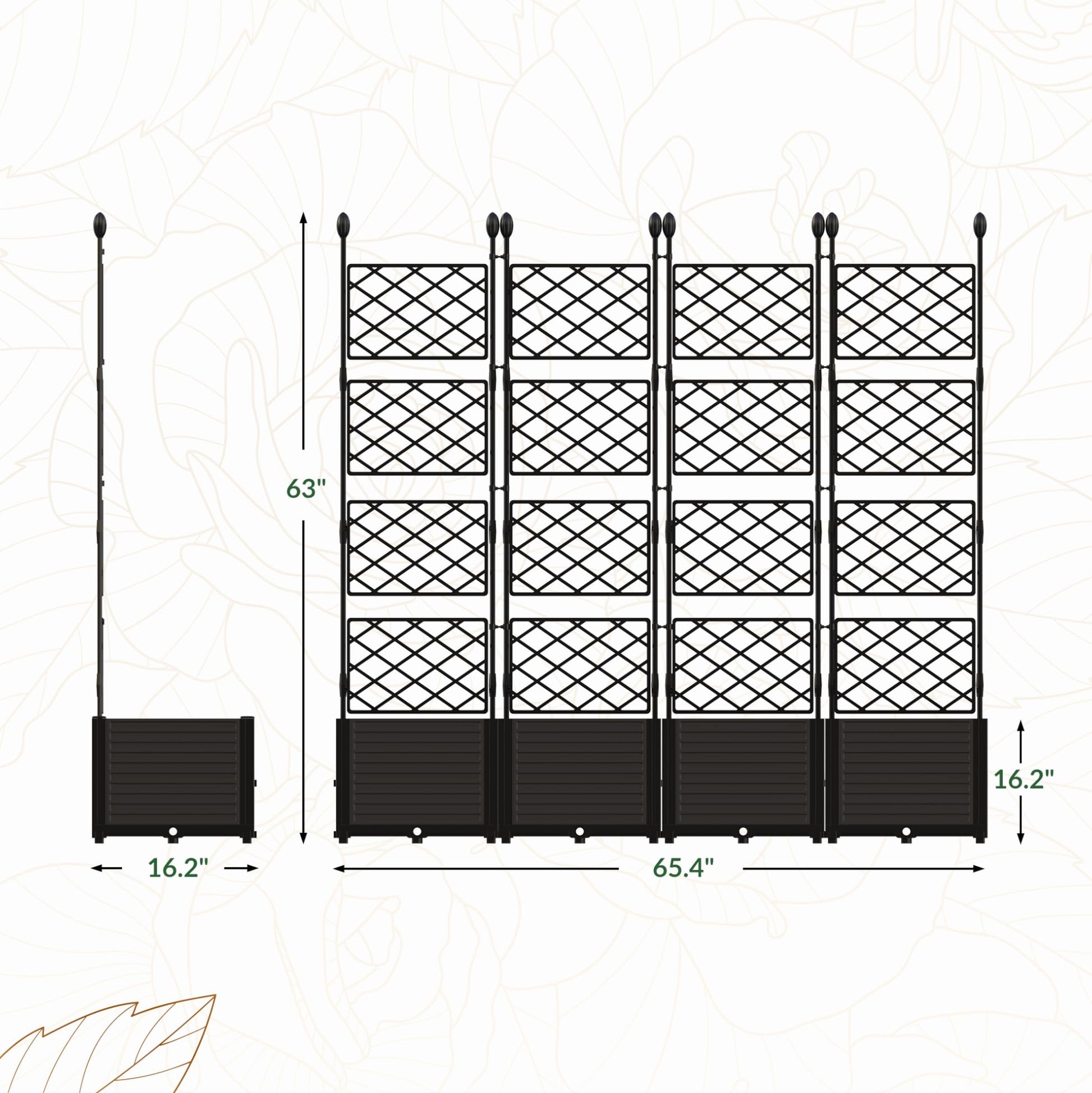 Garvee 4Pcs Plastic Plant Box with Metal Trellis, Raised Garden Bed with Trellis Planter for Climbing Plant Outdoor Raised Planter Box Privacy Screen for Patio Balcony,Planter Box for Backyard Patio