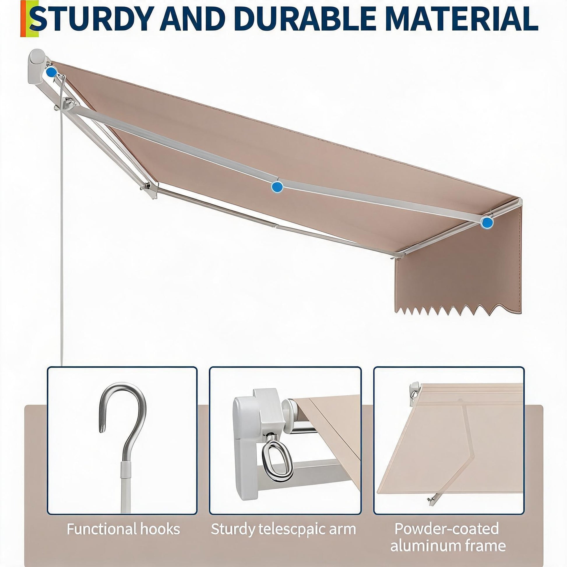 Garvee Manual Retractable Awning 13'x10' Waterproof Sun Shade Heavy Duty Aluminum Frame 280g Polyester Fabric Adjustable Roll Out for Deck Porch