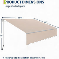 Garvee Manual Retractable Awning 13'x10' Waterproof Sun Shade Heavy Duty Aluminum Frame 280g Polyester Fabric Adjustable Roll Out for Deck Porch
