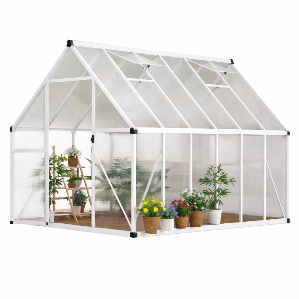 Garvee 6x11 FT Outdoor Greenhouse with Windproof Aluminum Frame, Polycarbonate Panels, Lockable Door for Backyard, Lawn, Silver