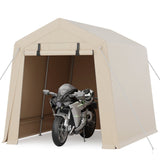 Garvee 7x10 FT Portable Outdoor Storage Shed – Dual Roll-Up Doors, Vents, Khaki Carport for Motorcycle & Tools - Khaki