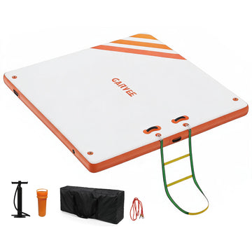 Garvee Inflatable Floating Dock Air Dock Platform with Rope Ladder Non-Slip Surface for Pool Beach Ocean, 8 x 6 ft, Orange