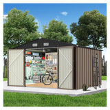 Garvee 8 x 8 Ft Outdoor Storage Shed with Lockable Door, Waterproof Garden Tool Shed, Brown, Durable & Spacious