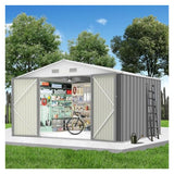 Garvee 8 x 8 Ft Outdoor Storage Shed with Lockable Door, Waterproof Garden Tool Shed, Grey, Durable and Spacious