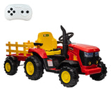 Garvee 12V Battery Powered Kids Ride On Tractor with Remote Control, Detachable Trailer, Bluetooth Music, 3-Gear Shift, Safety Belt, 7 LED Lights, Red, Suitable for Boys & Girls - Red