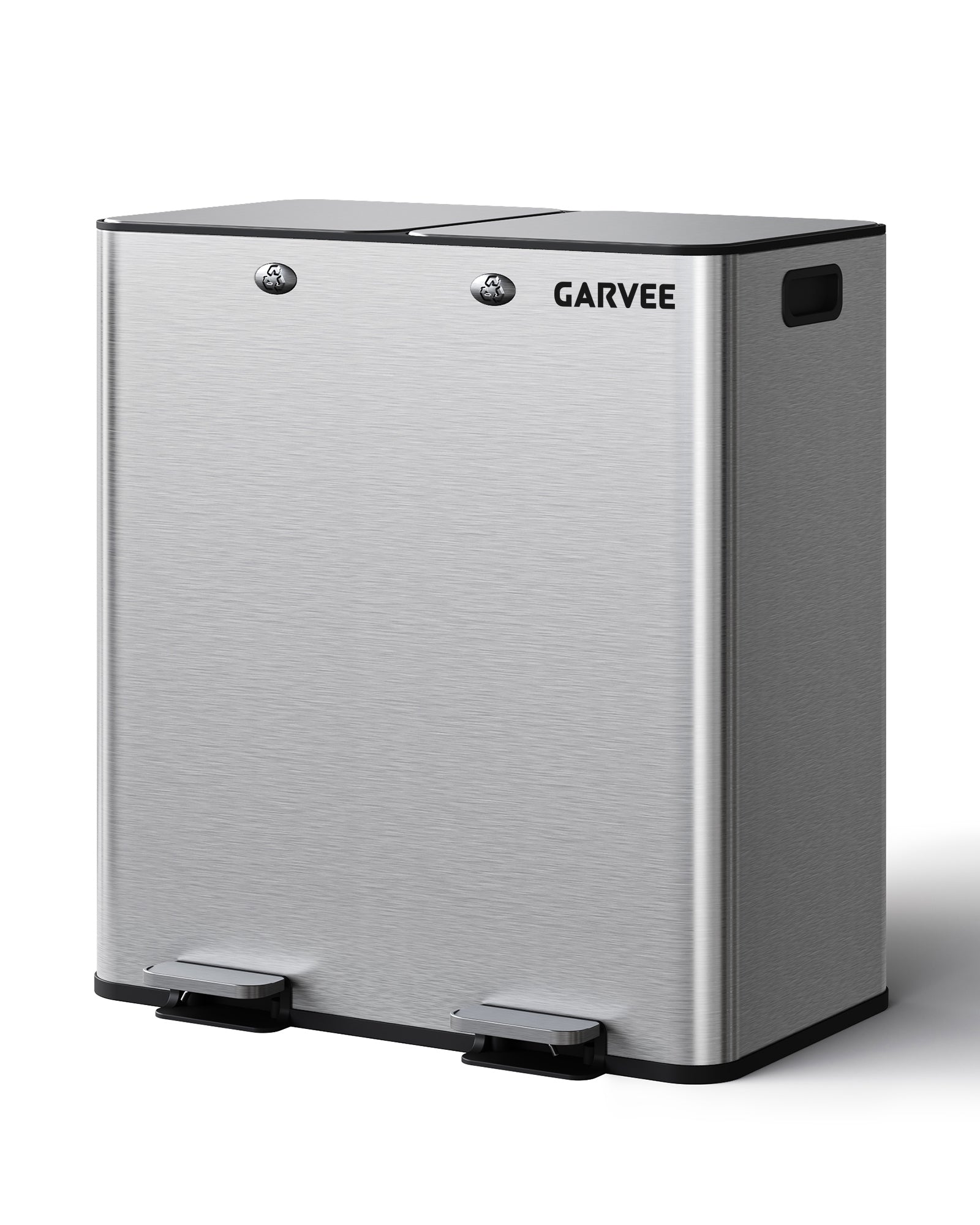 Garvee Large Dual Trash Can 2 x 8 Gallons- 60 Liters Stainless Steel Kitchen Double Trash Can,2 Compartment Trash Can Combo Garbage Bin with Separated Lid and Foot Pedal for Kitchen