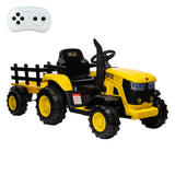 Garvee 12V Battery Powered Kids Ride On Tractor with Remote Control, Detachable Trailer, Bluetooth Music, Safety Belt, Yellow for Boys & Girls - Yellow