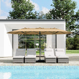 Garvee 15' Large Patio Umbrella with Base, Outdoor Double-Sided Rectangle Market Umbrella Outside Umbrellas for Poolside Lawn Backyard, Beige - Beige
