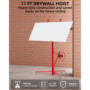 Garvee 11 ft Drywall Lift Heavy-Duty Panel Hoist With 360° Adjustable Arm Locking Wheels Black