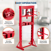 Garvee 12-Ton Hydraulic Shop Press with Press Plates, H-Frame Garage Benchtop Press with Adjustable Working Table, Red