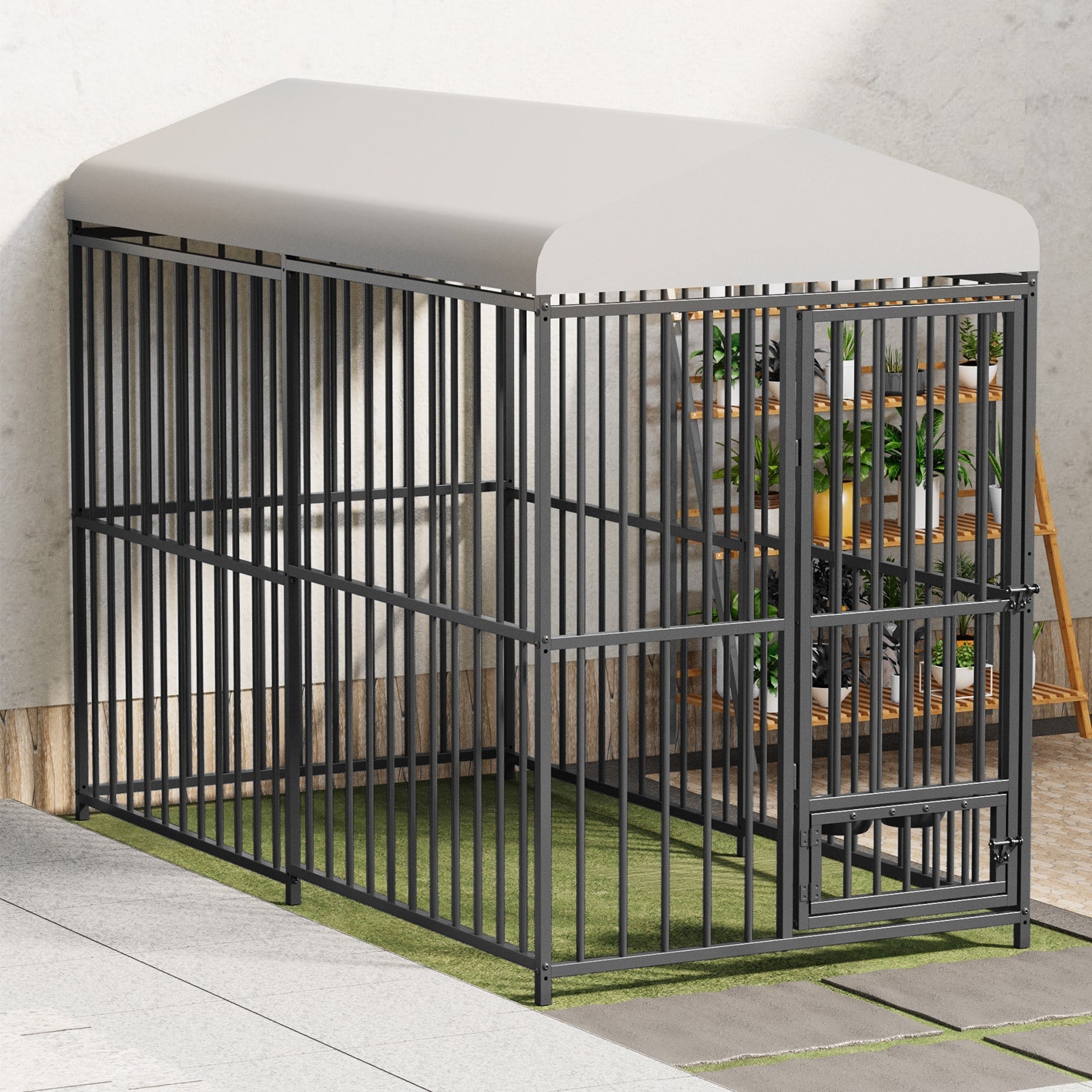 Garvee 8×4×6FT Large Heavy Duty Outdoor Dog Kennel with Lock, Rotating Stainless Steel Bowl, Waterproof Roof, for All Dog Breeds, Metal, Weatherproof