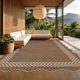 Garvee 5x7 ft Washable Area Rug, Brown Scalloped Chevron Border Faux Jute Rug, 100% Polyester Low Pile Non-Slip Floor Carpet, Foldable Woven Texture for Living Room Bedroom Dining Room Entryway Patio, Home Decor - Brown