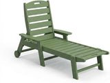 Garvee Green HDPE Outdoor Chaise Lounge with Wheels, 5-Position Adjustable Folding Pool Lounger, 77.8"X23.6"X12.5", 450 lb Capacity, Built-In Cup Holder, Weather-Resistant Resin Chair for Patio, Deck and Garden - Green