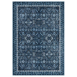 Garvee Washable Area Rug, Blue Vintage Persian Floral Trellis Design, 5x7 ft Low Pile Polyester Floor Carpet, Non-Slip TPR Backing, Stain Resistant Foldable Indoor Decor for Living Room Bedroom Dining Room Entryway Home Office - Blue