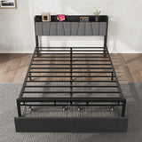 Garvee Queen Size Platform Bed Frame with Storage Headboard – 2 Large Soft-Pack Drawers – Built-in Type-C Charging Station – Heavy Duty Metal & Wood – Noise-Free – No Box Season Needed – Black – Two Soft-Pack Iron Mesh Drawers, With Type-C Socket, Q Size