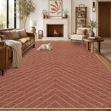 Garvee 9'X12' Terracotta Washable Area Rug, Jute-Look 100% Polyester Striped Geometric Floor Carpet, 0.2-Inch Low Pile, Non-Slip TPR Backing, Foldable Non-Shedding Mat for Living Room, Dining Room, Bedroom, Entryway and Covered Patio - Terracotta