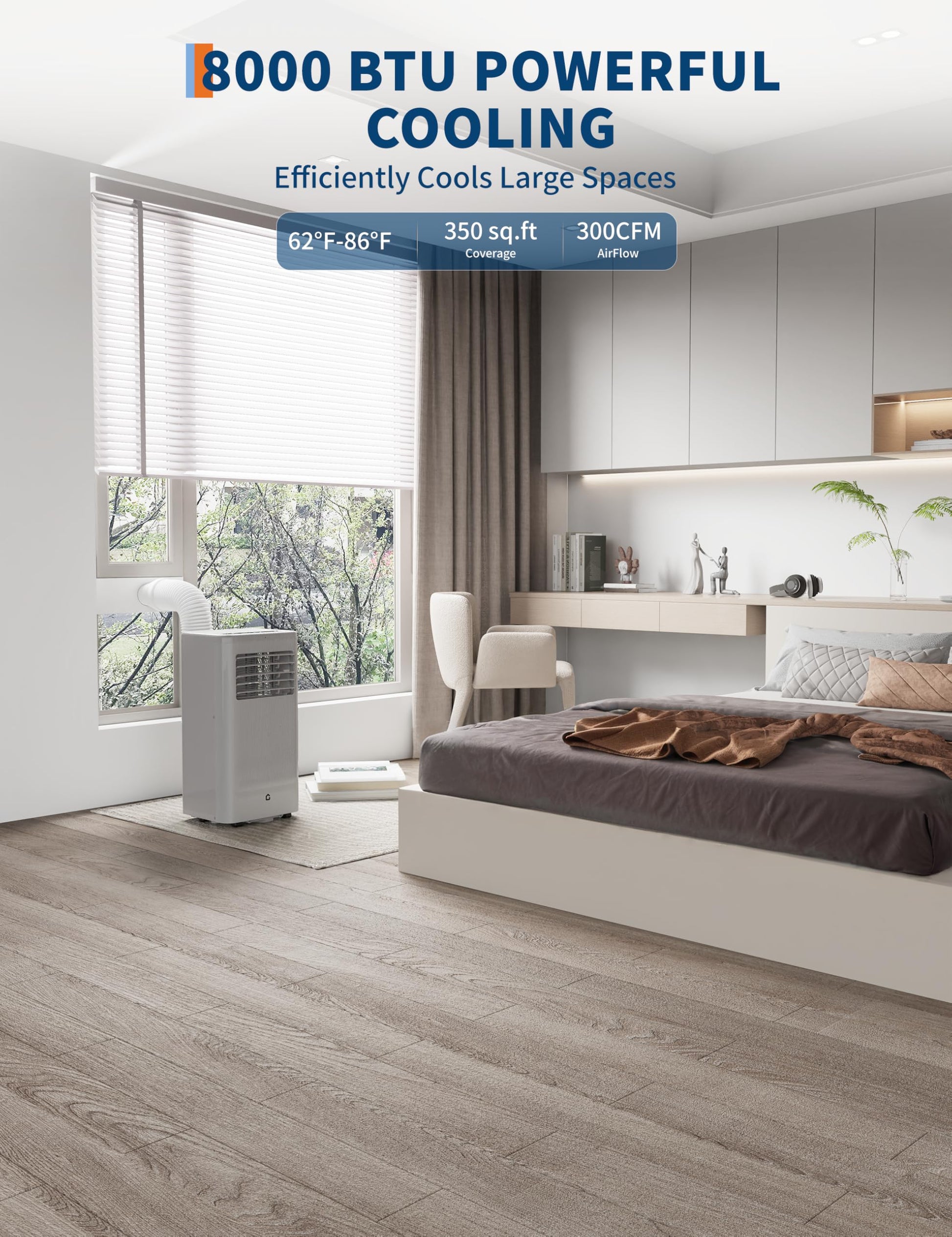Garvee 8000 BTU Portable Air Conditioner with Cooling, Dehumidifier, Fan 3-IN-1 Indoor AC, Sleep Mode, 24H Timer, 2 Wind Speeds, Portable AC with Remote Control for Home Garage Offices