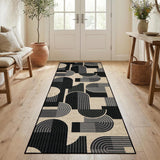 Garvee Washable Faux Jute Runner Rug 2x6 ft, 450 gsm 100% Polyester Geometric Printed Low Pile Carpet, Foldable Hallway Runner with Non-Slip TPR Backing, Stain-Resistant Easy-Care Indoor Floor Cover for Kitchen, Entryway, Hallway, Bathroom, Black - Black