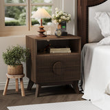 Garvee Modern Fluted Bedside Table Set of 2 with USB Charging Station – 2 Drawers, Open Shelf – Wooden Bedside Table for Bedroom, Living Room, Home Office – Walnut – 2pcs Walnut - Walnut