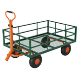 Garvee Steel Garden Cart Utility Wagon 1200 Lbs Capacity 10" Wheels 180° Rotating Handle Removable Sides Steel Frame Lawn Farm Outdoor - Green