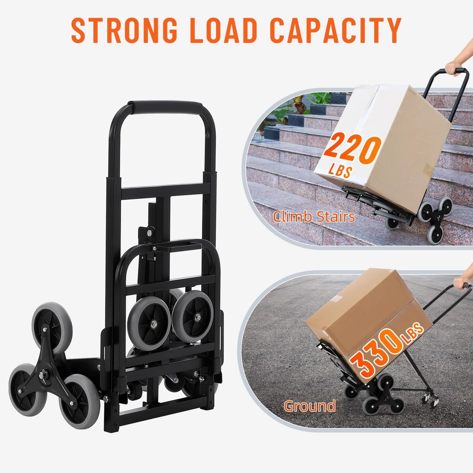 Garvee 330 LBS Stair Climbing Dolly with 10 Wheels, Folding Design, Telescoping Handle, Heavy-Duty Steel, Easy Use, Office & Warehouse Moving
