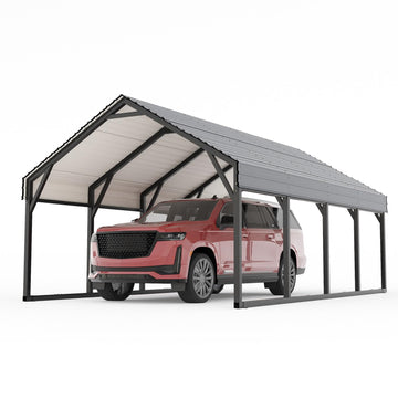 Garvee 12x20 ft Metal Carport with Reinforced Frame and Steel Roof for Bass Boats, Pickup Trucks, Tractors, All-Weather Use, Rust-Resistant Steel