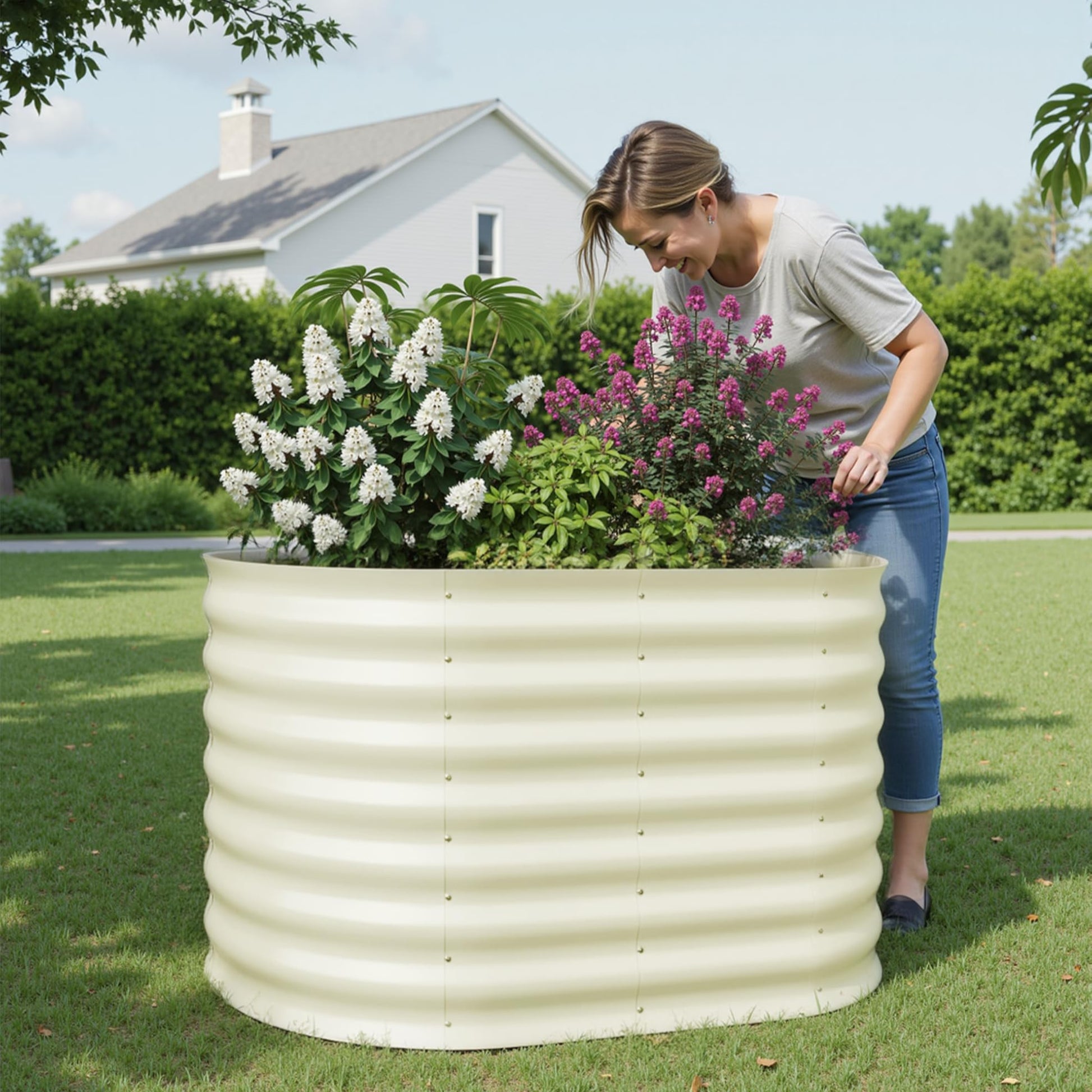 Garvee 4' X 2' X 2' Raised Garden Bed,Galvanized Raised Planter Boxes Outdoor with Easy Assembly, Large Garden Bed for Vegetables, Fruits, Flower,Raised Garden Bed,Beige