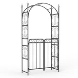 Garvee Garden Arch Arbor with Gate - Iron Trellis for Climbing Vines, Double-Door Gate, Weather-Resistant Powder Coating, Black, Wedding & Outdoor Decor