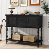 Garvee Retro Console Table with 2 Drawers & Cabinets - Narrow Long Sofa Table with Open Shelf for Living Room, Entryway, Foyer, Black